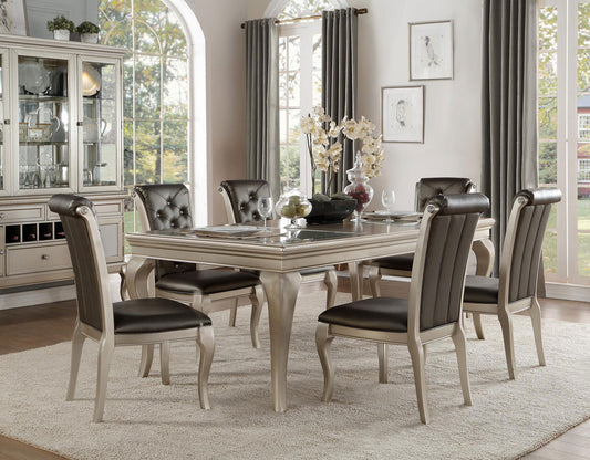 BRENTWOOD - Modern Glam Silver Finished Table & Gray Chairs - 7 pieces Dining Set