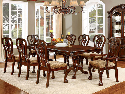 WESTWOOD - Traditional Cherry Brown Finish - 9 pieces Dining Set