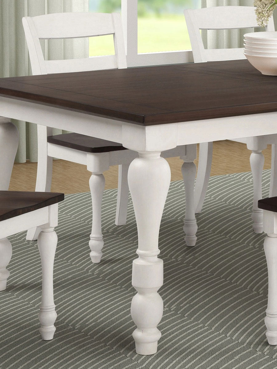 GLENDORA - White & Brown Farmhouse 7pcs Dining Room Table Chairs Set