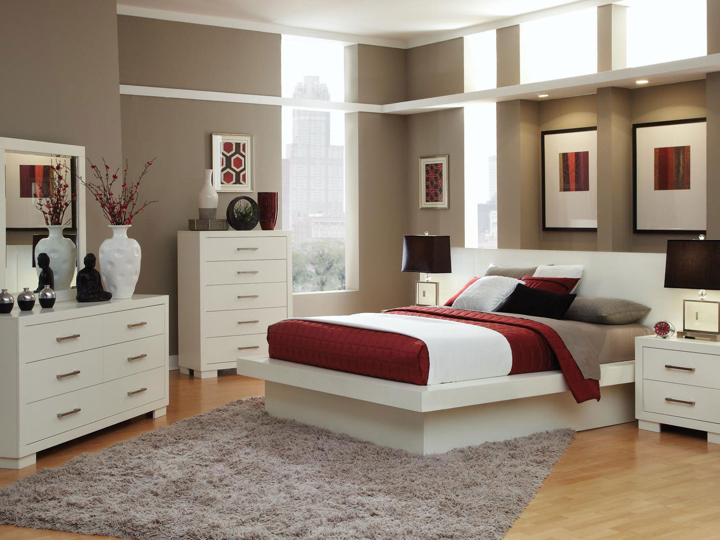 DANA - Modern Glossy White 5 pieces Platform Bedroom Set