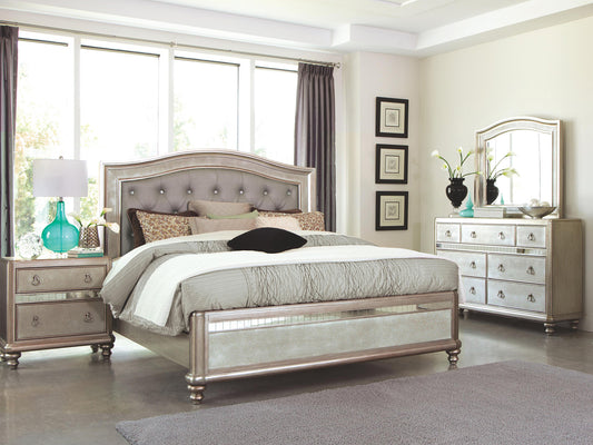 BRISBANE - Glam Design Platinum Metallic Finish 5 pieces Bedroom Set