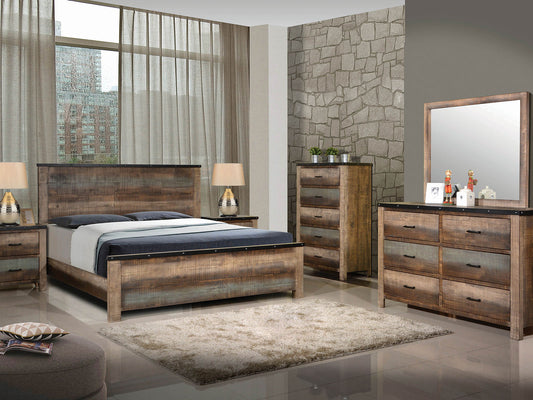 VERA - Rustic Modern Multi-color Finish 5 pieces Bedroom Set