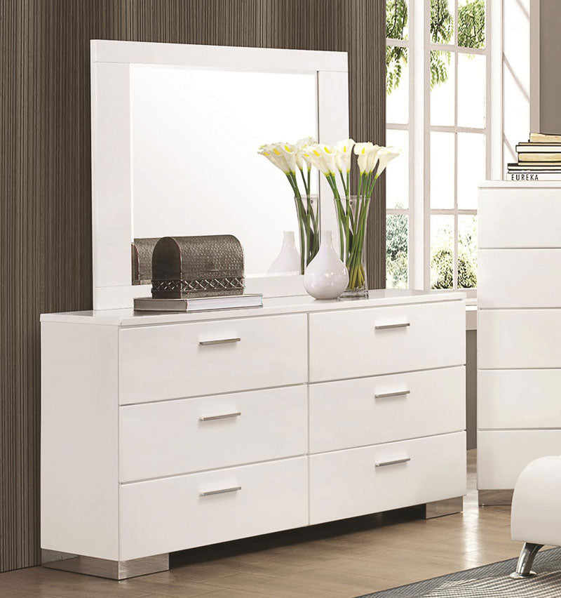 STANTON - Ultra Modern Glossy White & Chrome Finish 5 pieces Bedroom Set