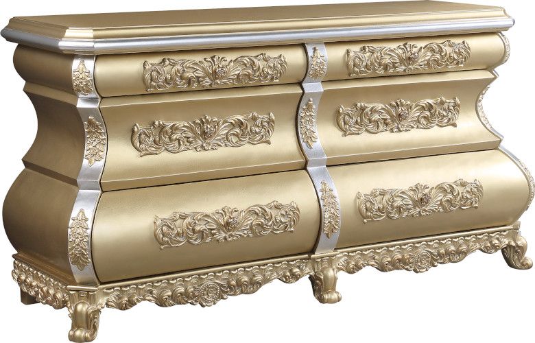 AUSTINA - Traditional Luxury Gold Finish 5 piece King Size Bedroom Set
