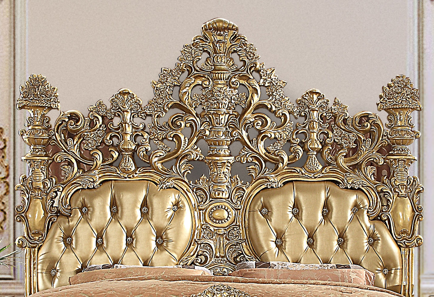 AUSTINA - Traditional Luxury Gold Finish 5 piece King Size Bedroom Set