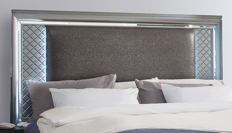 STYLUS - Modern Metallic Gray 5 piece LED Lighted & Storage Bedroom Set