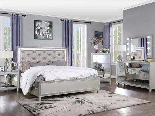 MATTIA - Modern Glam Style Silver 5 piece Bedroom Set