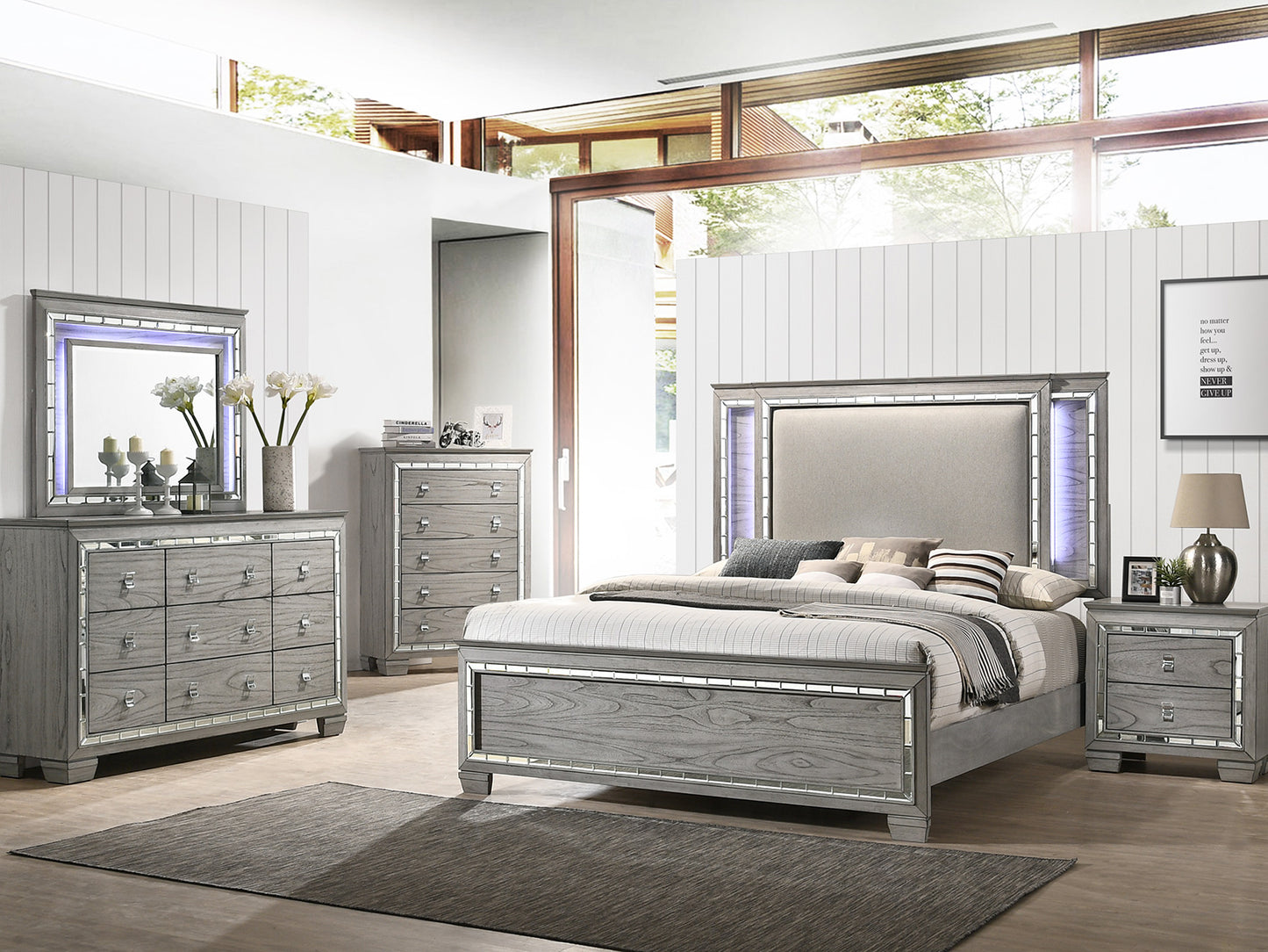 SUTTER - Modern Light Gray Oak 5 piece Bedroom Set