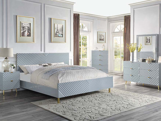 PIONEER - Modern Glossy Gray 5 piece Bedroom Set