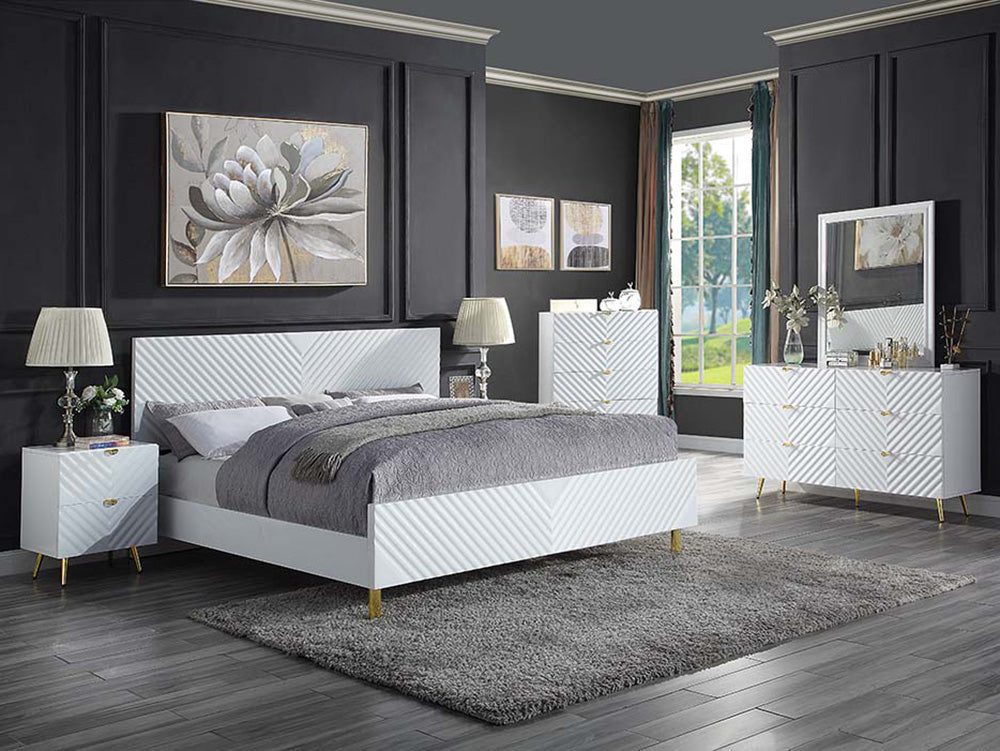 GRAYSON - Modern Glossy White 5 piece Bedroom Set