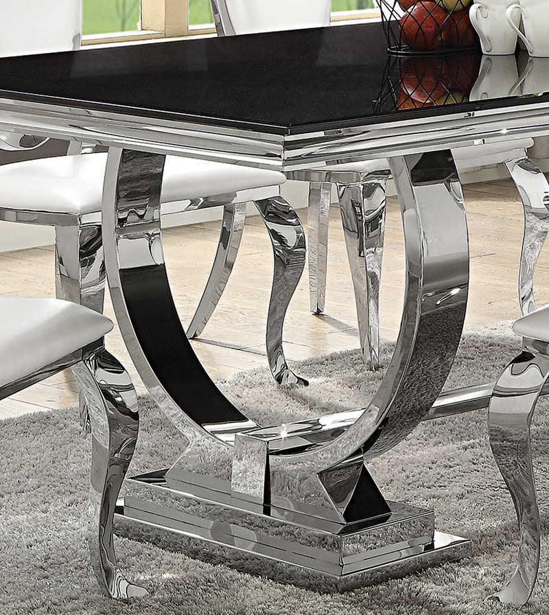 NEWPORT - Art Deco Black Glass & Chrome Finish - 7 pieces Dining Set