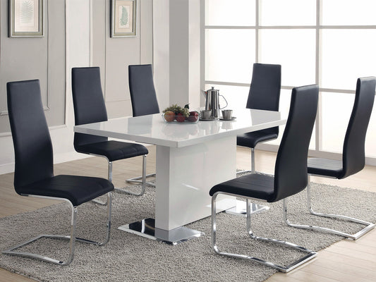 GILMORE - Modern Glossy Black & Chrome Finish - 7 pieces Dining Room Set