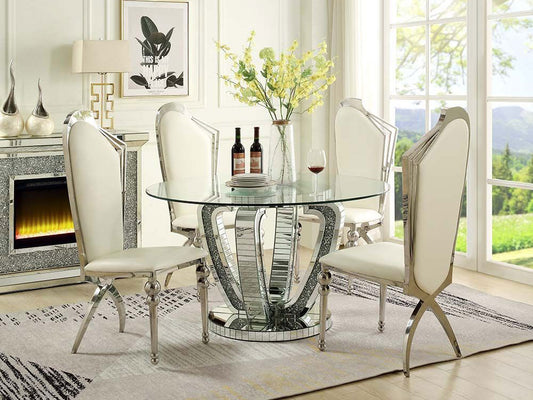 CELESTE - Glam Design with Glass Top & Mirror - 5 pieces Dining Room Set