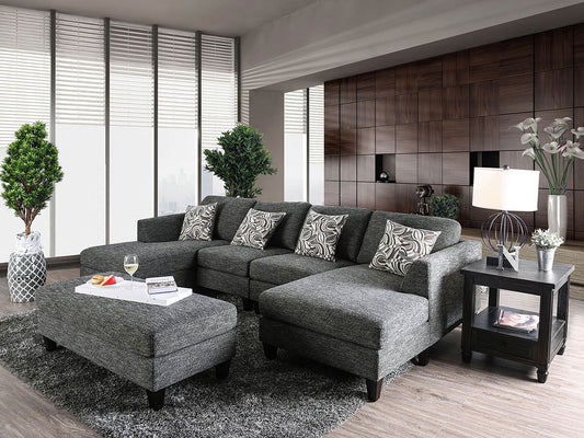 SUNNYVALE Modern Living Room Furniture - Gray Fabric Sofa Sectional Ottoman Set