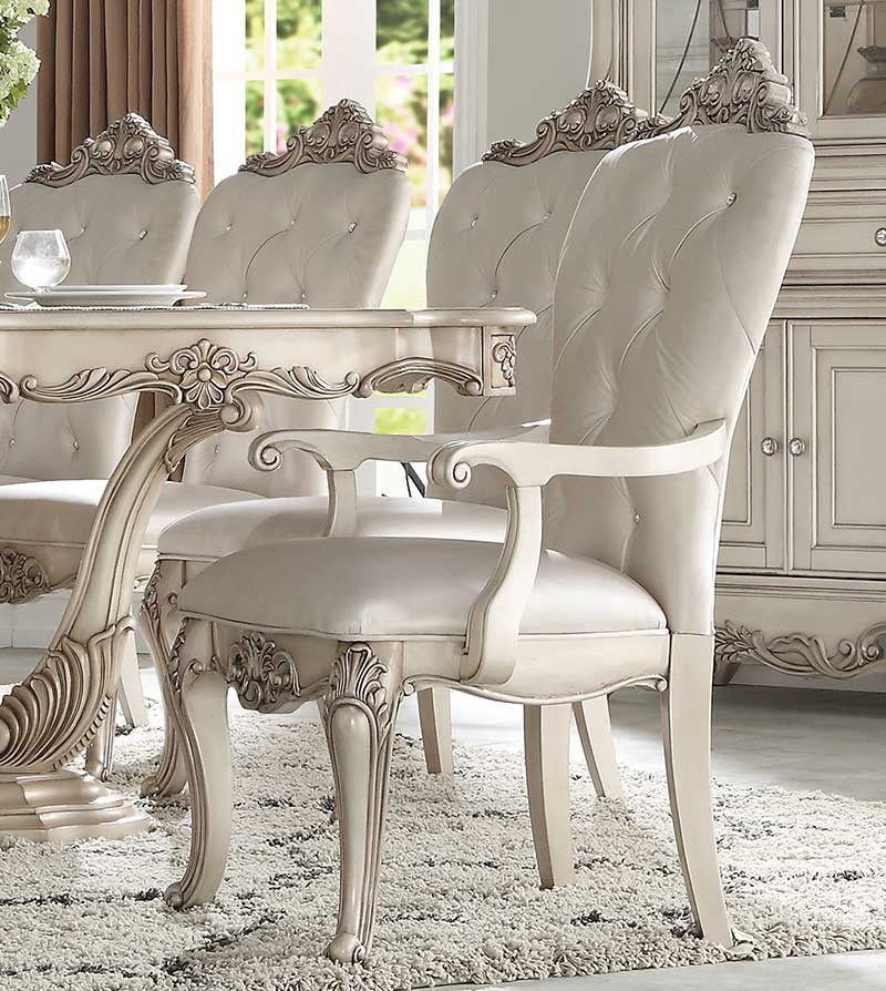 ADRIAN - Traditional Antique White Finish 9 pieces Dining Room Set