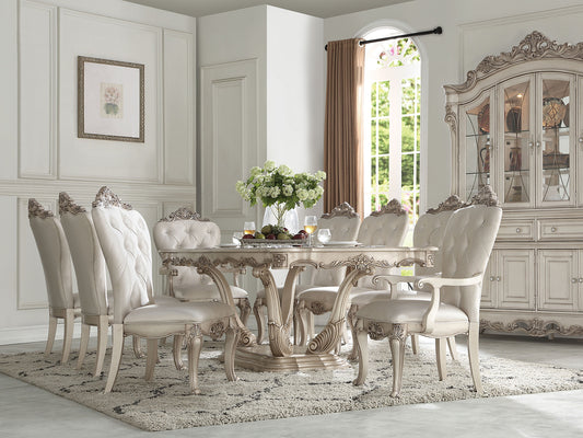 ADRIAN - Traditional Antique White Finish 9 pieces Dining Room Set