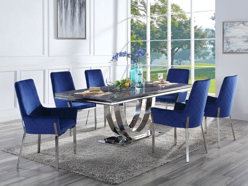 DURANCE - Art Deco Design with Faux Marble & Stainless Steel - 7 pieces Dining Room Set