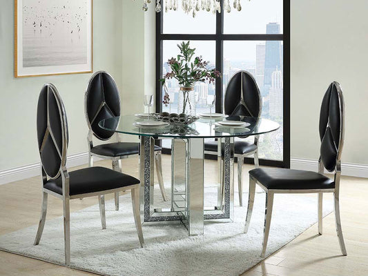 GARLAN - Glam Design with Glass Top & Mirror - 5 pieces Dining Room Set