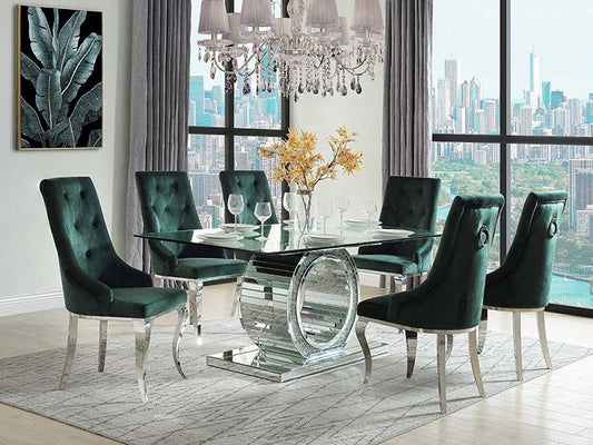 NORTHVILLE - Glam Design with Glass Top & Mirror - 7 pieces Dining Room Set