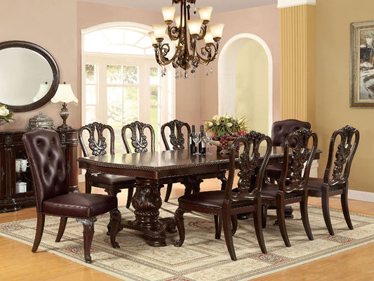 MERIDIAN - Traditional Cherry Brown Finish - 9 pieces Dining Set
