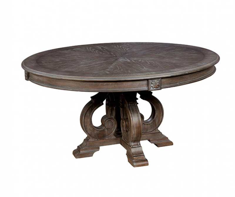 SEBASTIAN - Traditional Rustic Brown Finish - 7 pieces Round Dining Set