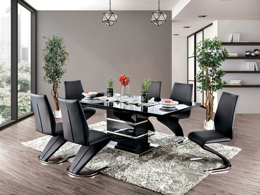 EXCEL - Ultra Modern Glossy Black & Chrome - 7 pieces Dining Set
