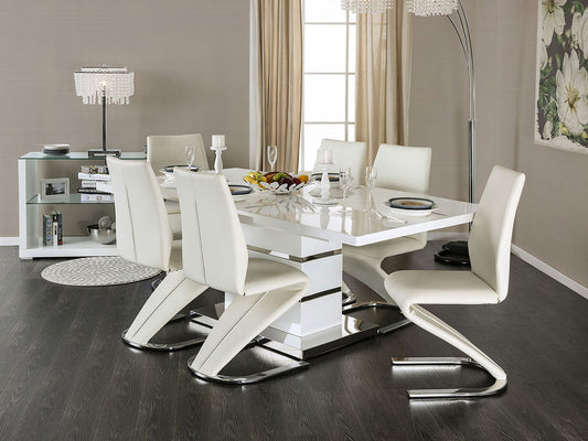ALEX - Ultra Modern Glossy White & Chrome - 7 pieces Dining Set