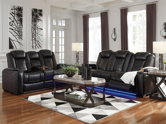 PALM - Modern Living Room Black Faux Leather Power Reclining Sofa Loveseat Set