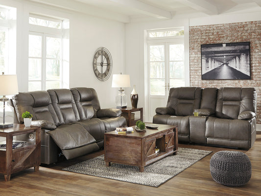 MONUMENT - Modern Living Room Gray Faux Leather Power Reclining Sofa Loveseat Set