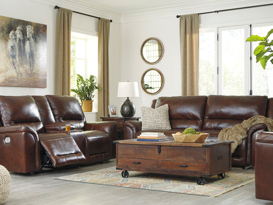 ALLEGRO - Modern Living Room Brown Leather Power Reclining Sofa Loveseat Set