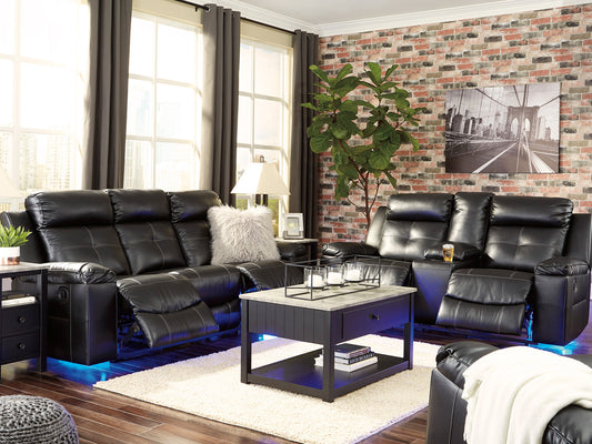 LANDMARK - Modern Living Room Black Faux Leather Reclining Sofa Loveseat Set
