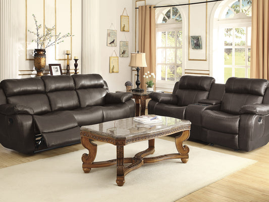 CAMPTON - Modern Living Room Brown Faux Leather Reclining Sofa Loveseat Set