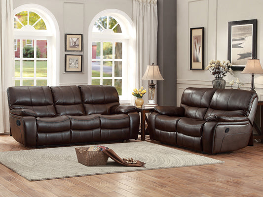 WISDOM - Modern Living Room Brown Faux Leather Reclining Sofa Loveseat Set