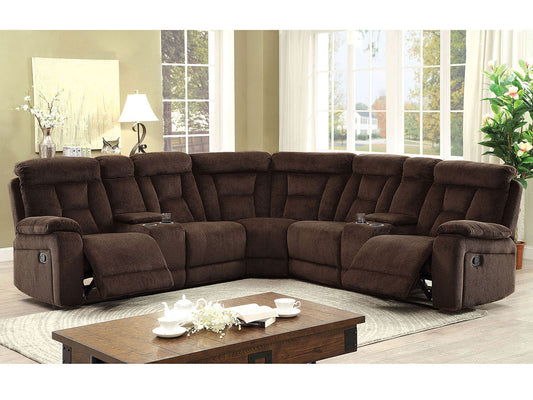 ENCORE - Modern Living Room Brown Fabric Reclining Sofa Sectional Set