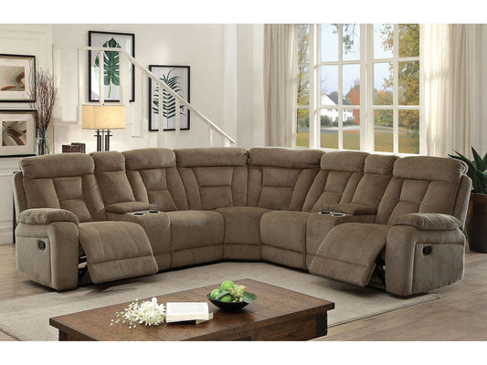 DELPHI - Modern Living Room Mocha Brown Fabric Reclining Sofa Sectional Set