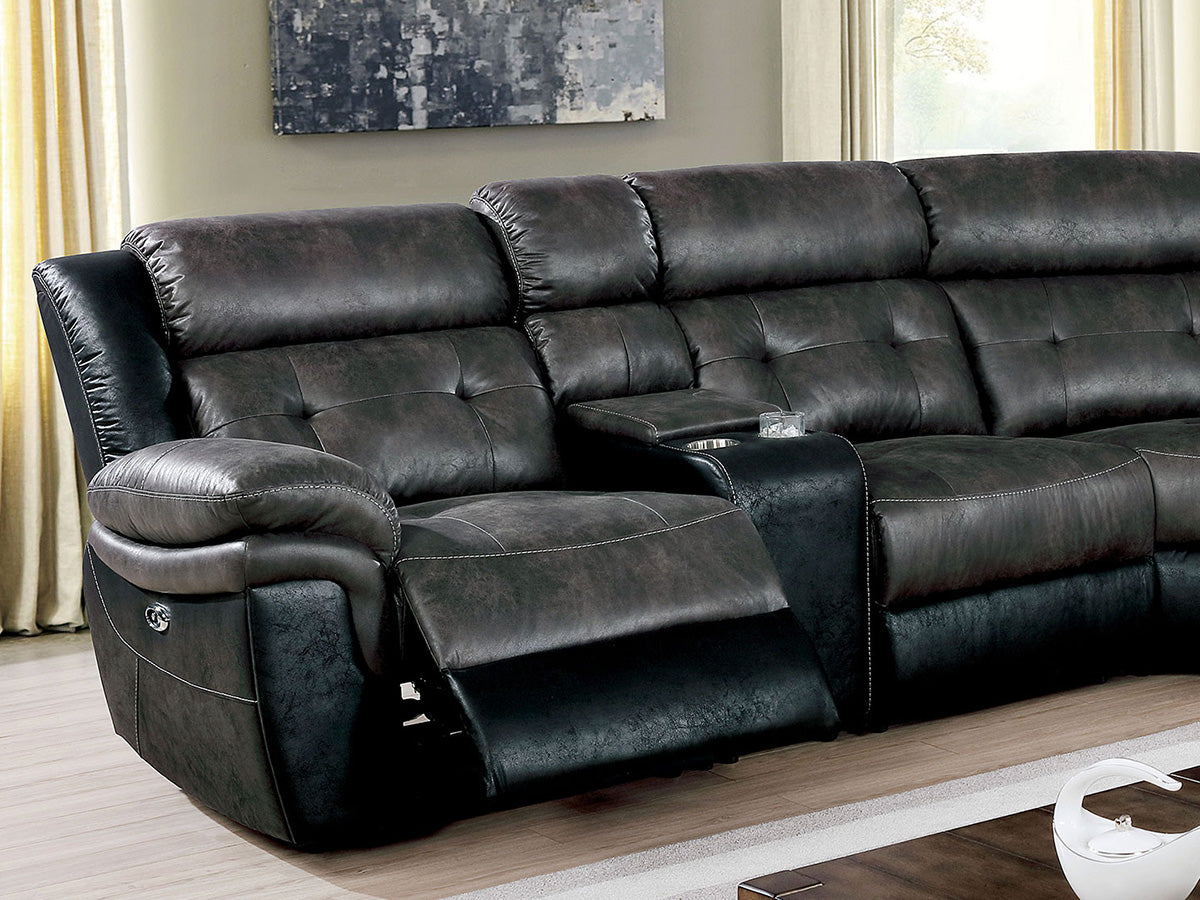 COVINA - Modern Living Room Black & Gray Leatherette Power Reclining Sofa Sectional Set