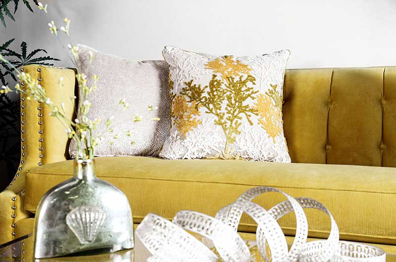 BARELLO - Mid-Century Modern Living Room Yellow Microfiber Sofa & Loveseat Set - Made in USA