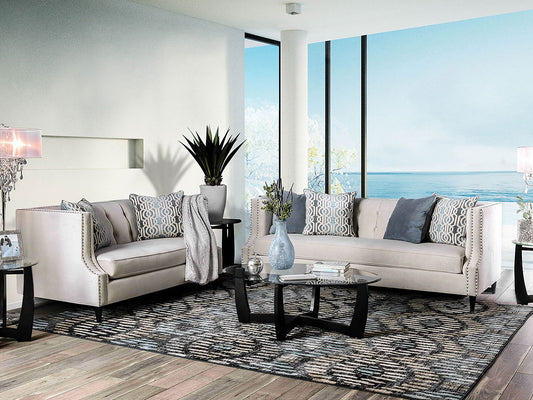 BRELLA - Coastal Modern Living Room Beige Microfiber Sofa & Loveseat Set - Made in USA