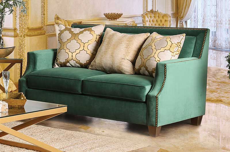 MELLA - Transitional Living Room Green Microfiber Sofa & Loveseat Set - Made in USA