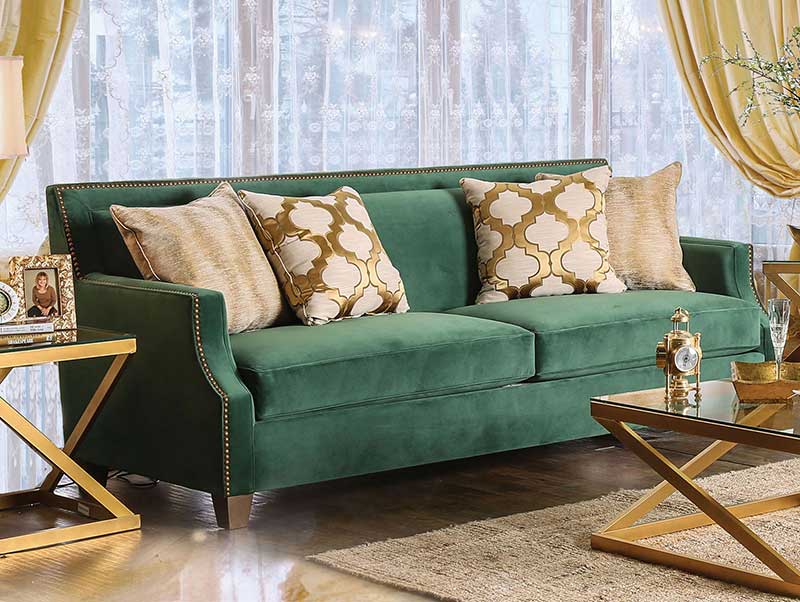 MELLA - Transitional Living Room Green Microfiber Sofa & Loveseat Set - Made in USA