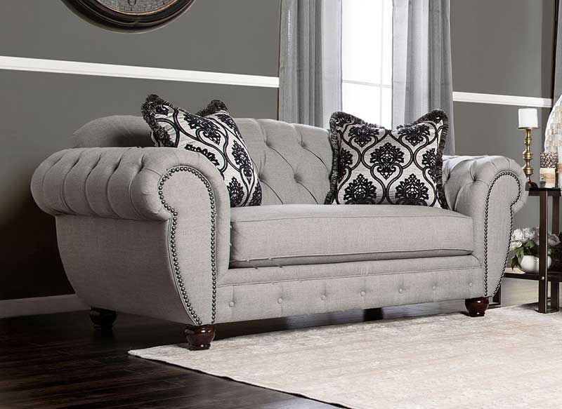 MARTA - Traditional Living Room Tufted Gray Linen Textured Sofa & Loveseat Set - Made in USA