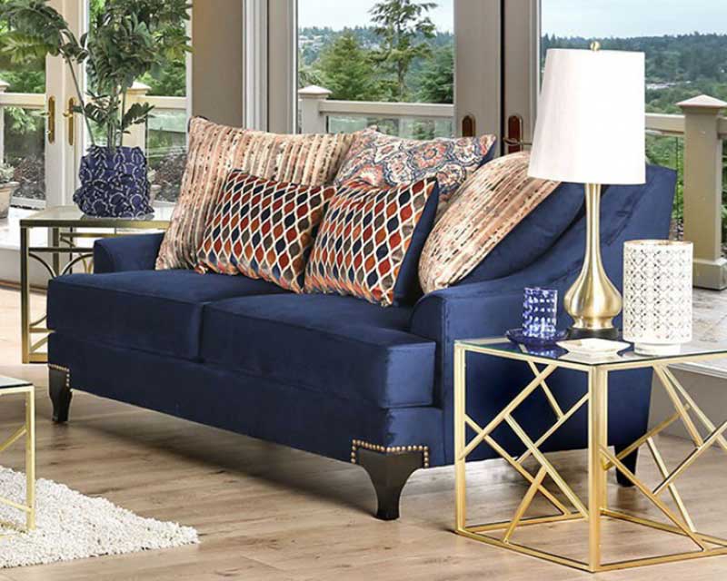 ALAIN - Transitional Living Room Navy Blue Chenille Sofa & Loveseat Set - Made in USA