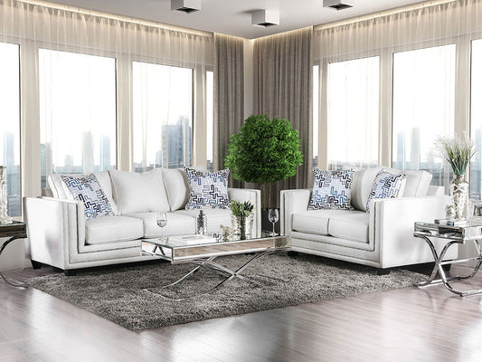 CAMILA - Contemporary Living Room Off White Chenille Sofa & Loveseat Set - Made in USA