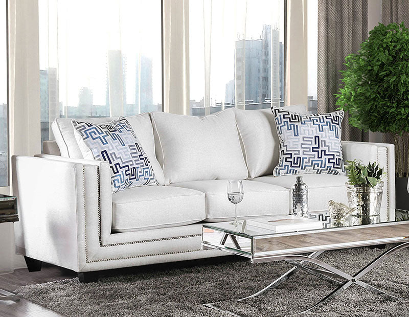 CAMILA - Contemporary Living Room Off White Chenille Sofa & Loveseat Set - Made in USA