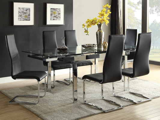 ARCADIA - Contemporary Extendable Glass Top & Chrome Finish - 7 pieces Dining Set