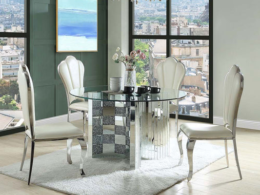 CLARINA - Glam Design with Glass Top & Mirror - 5 pieces Dining Room Set