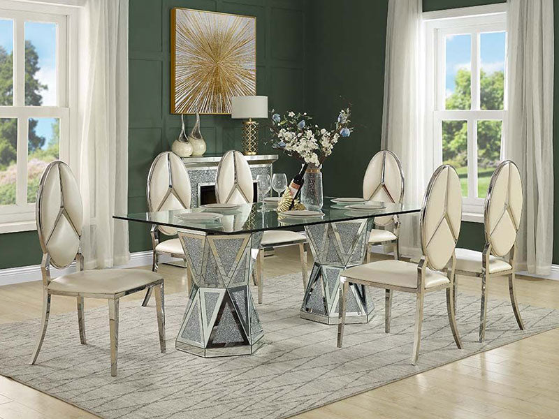 CANYON - Glam Design with Glass Top & Mirror - 7 pieces Dining Room Set