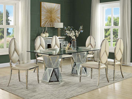 CANYON - Glam Design with Glass Top & Mirror - 7 pieces Dining Room Set
