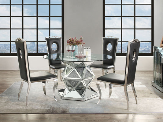 DENNIS - Glam Design with Glass Top & Mirror - 5 pieces Dining Room Set