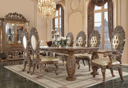 MILTON - Traditional Bronze Brown Finish - 9 pieces Dining Set